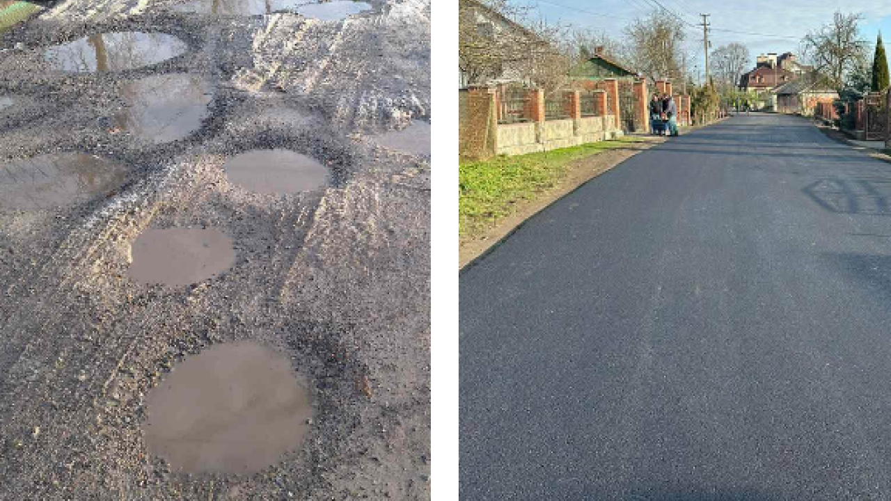 Вулиця Зелена у Волі-Гамулецькій до і після ремонту